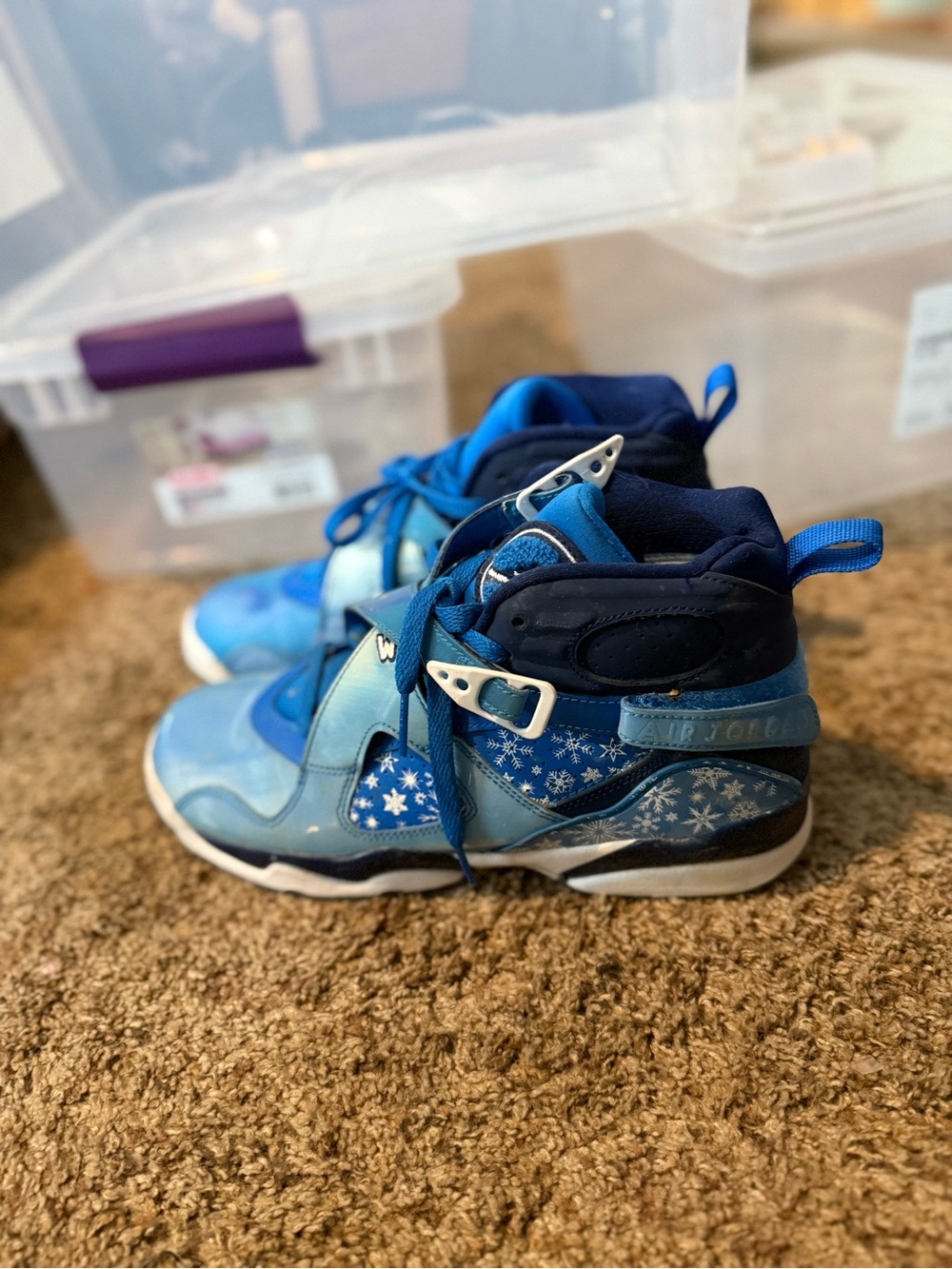 Nike Blue and Navy Kids Mid-Top Athletic Sneakers with Snowflake Pattern